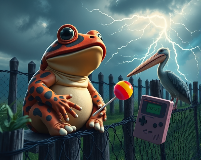 toad, teddy bear, fence, pelican, lightning, lollipop, popsicle, gameboy